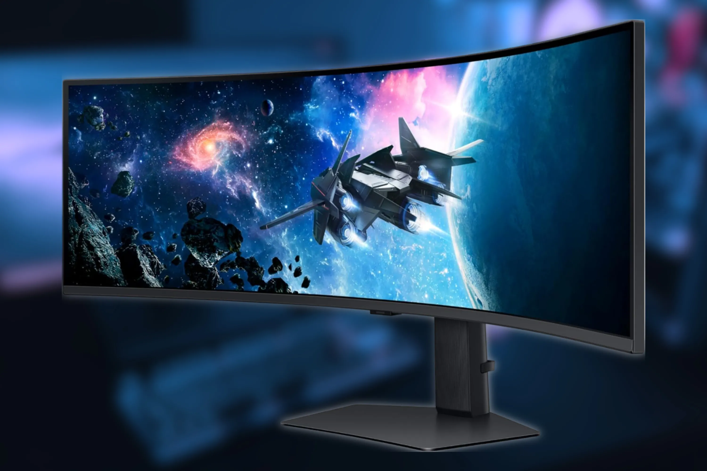 Màn hình chơi game cong Samsung Odyssey G95C ultrawide với ánh sáng RGB nổi bật phía sau