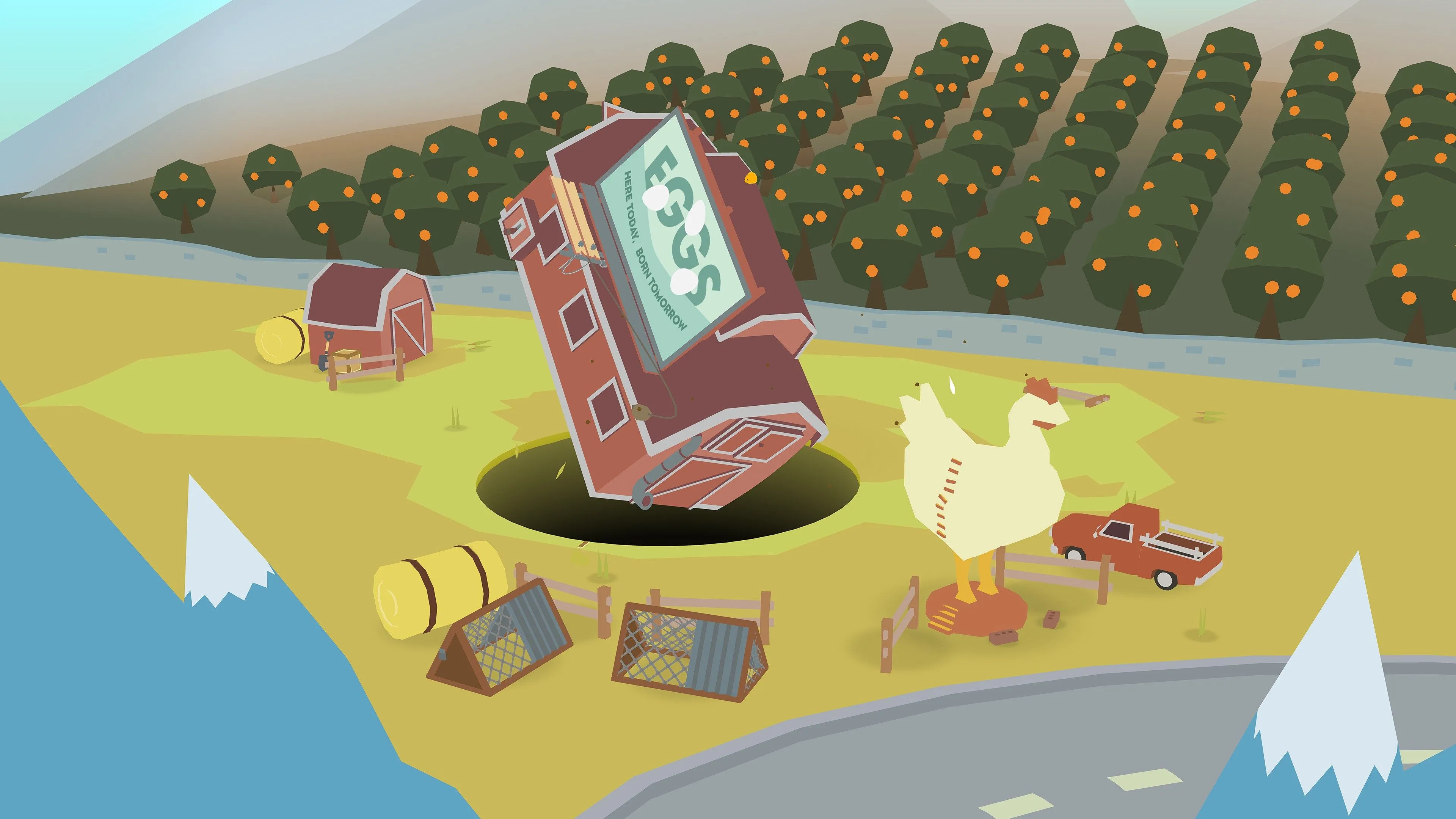 Màn hình chơi game Donut County với một hố đen đang &quot;nuốt&quot; các vật thể