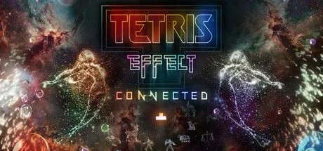 Màn hình chơi game Tetris Effect Connected với các khối Tetrimino và hiệu ứng ánh sáng rực rỡ