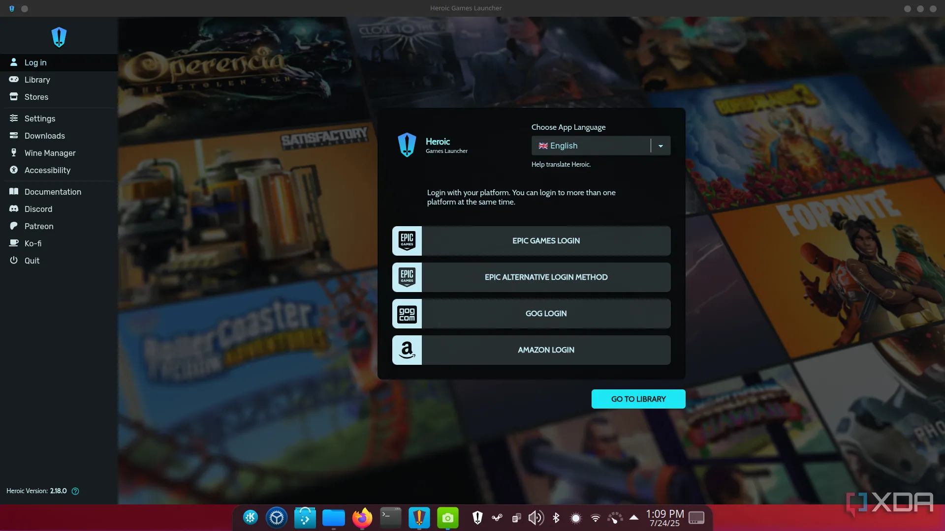 Màn hình &quot;Connect Accounts&quot; của Heroic Games Launcher để liên kết tài khoản game như Epic Games, GOG