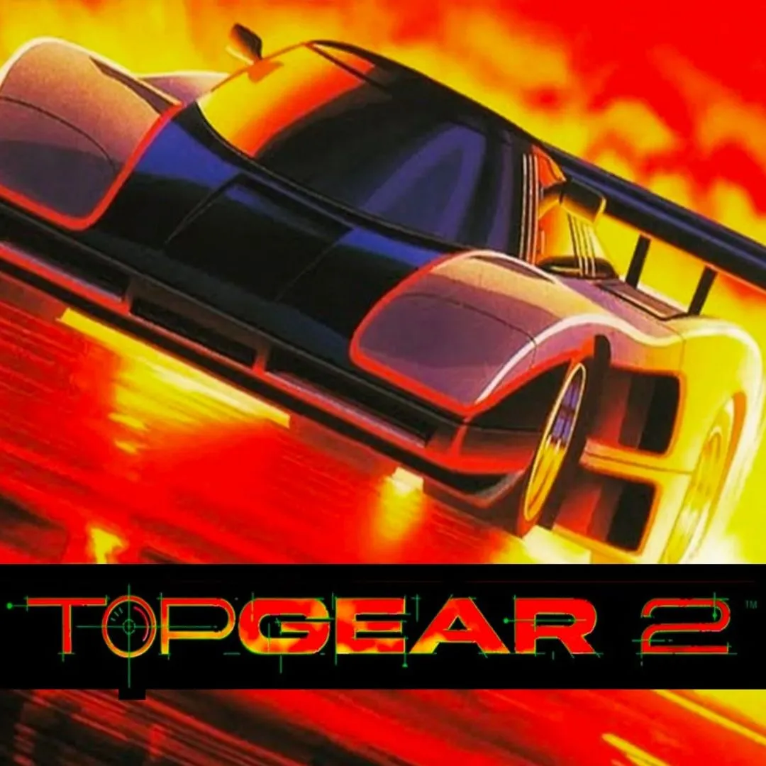 Màn hình đua của game Top Gear 2 trên SNES với giao diện toàn màn hình và đồ họa được cải tiến