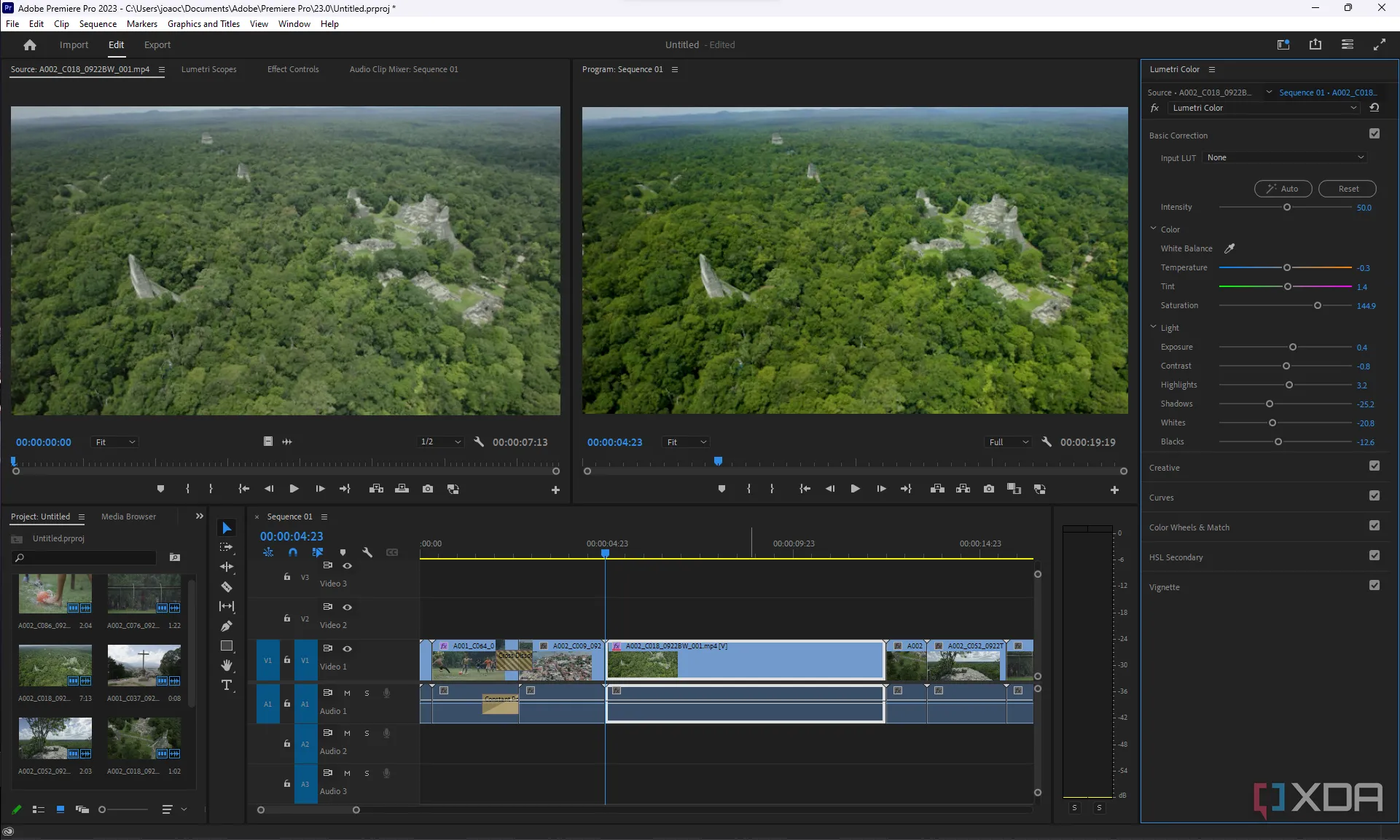 Màn hình giao diện phần mềm chỉnh sửa video Adobe Premiere Pro đang hoạt động