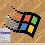 Màn hình máy tính Windows 95 với logo hệ điều hành cổ điển nổi bật