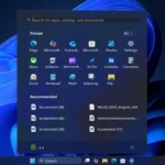 Màn hình menu Start của Windows 11 hiển thị các ứng dụng cài sẵn và gợi ý từ Microsoft