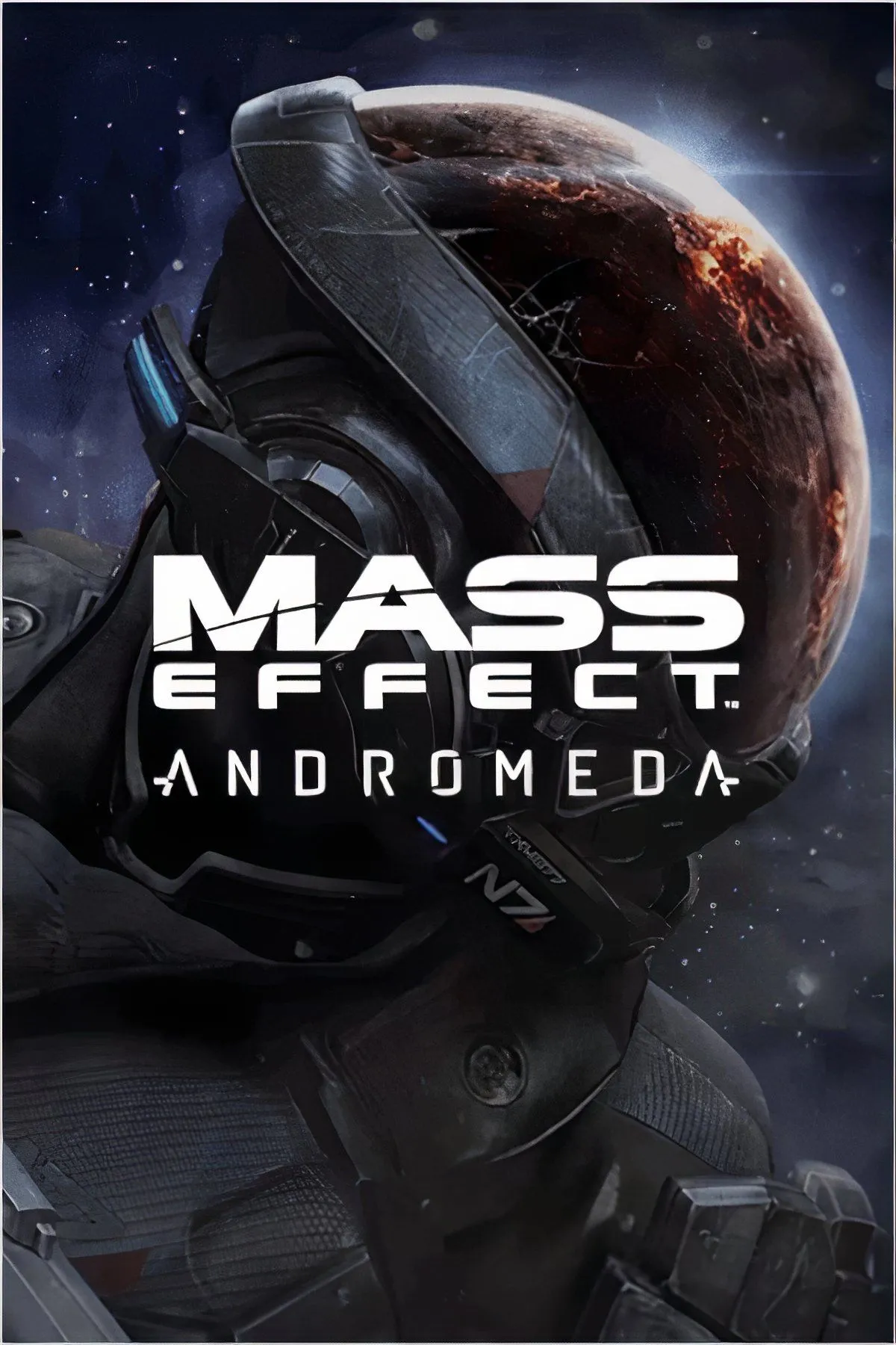 Mass Effect: Andromeda hiển thị hai nhân vật chính Ryder và thành viên phi hành đoàn đang khám phá một hành tinh ngoài không gian với cảnh quan ngoài hành tinh và công nghệ tương lai