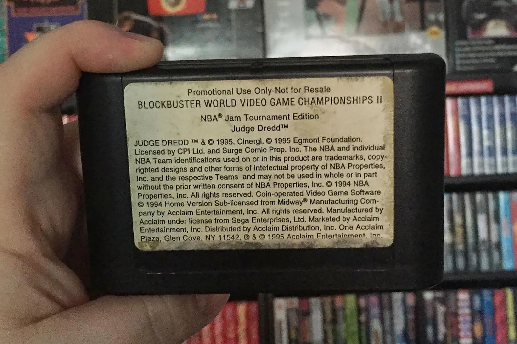 Mặt sau băng game Blockbuster World Video Game Championship II Sega Genesis Cartridge