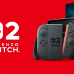 Máy chơi game Nintendo Switch 2 màu đen cạnh logo của hãng