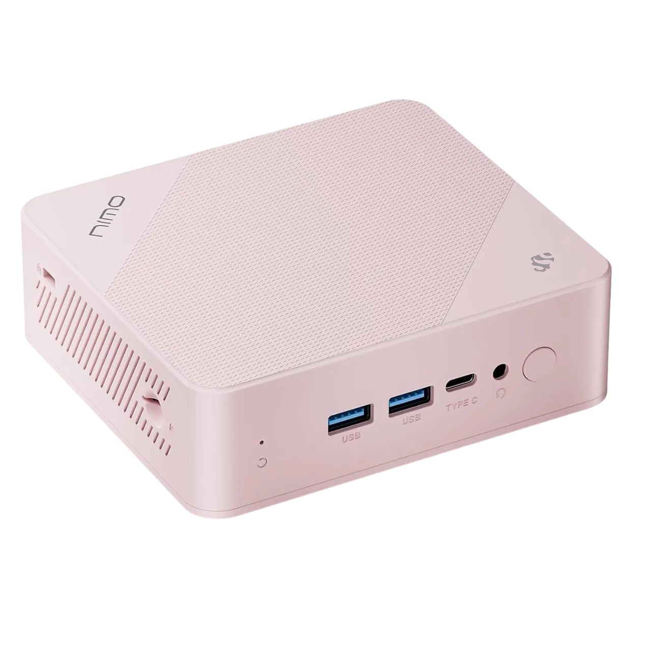 Máy tính mini Nimo PC nhỏ gọn với thiết kế hiện đại trên bàn làm việc.