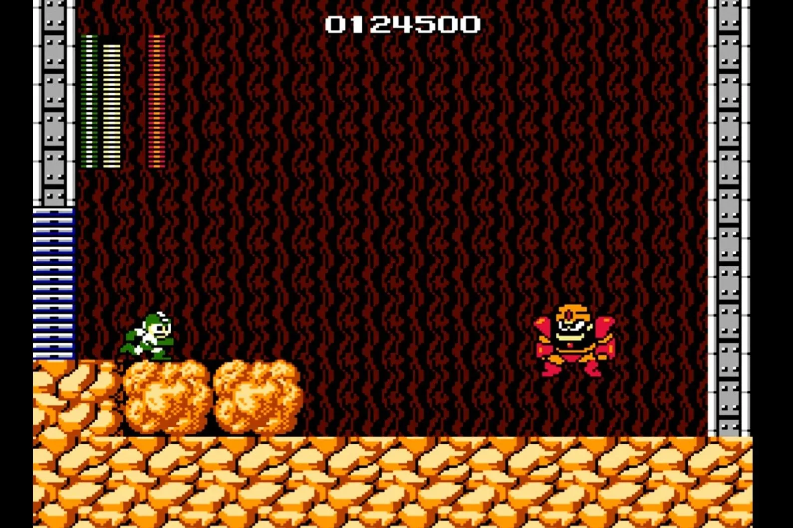 Mega Man chiến đấu với robot trong game platformer kinh điển trên hệ máy NES