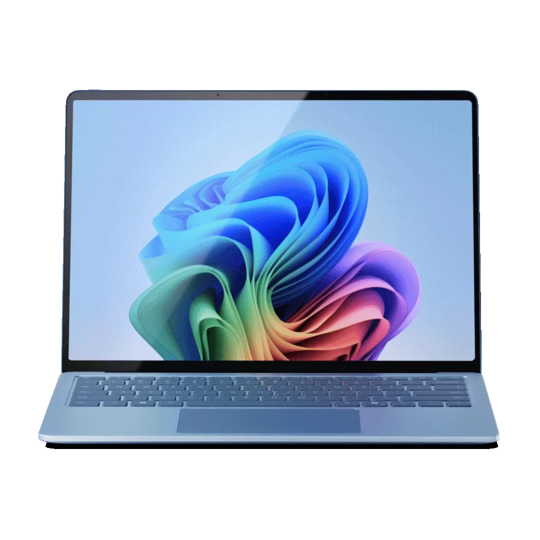 Microsoft Surface Laptop 7 màu Sapphire nhìn từ phía trước, thiết kế mỏng nhẹ