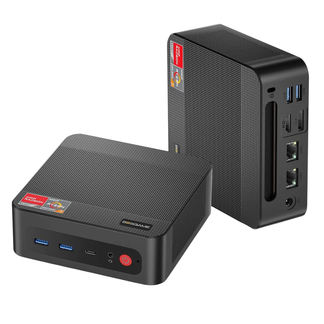 Mini PC BOSGAME P4 nhỏ gọn với đèn LED đặc trưng, thiết kế hiện đại, phù hợp cho gaming nhẹ và không gian làm việc tối giản