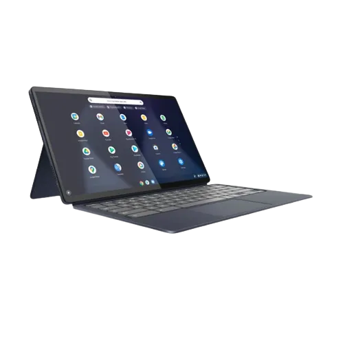 Mô hình máy tính bảng Lenovo IdeaPad Duet 5 với bàn phím có thể tháo rời, đặt trên nền trắng