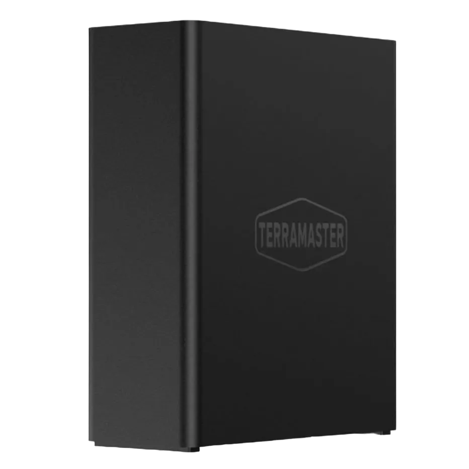 Mô hình render trong suốt của NAS TerraMaster F8 SSD Plus, làm nổi bật cấu trúc bên trong với các khe cắm M.2 SSD.