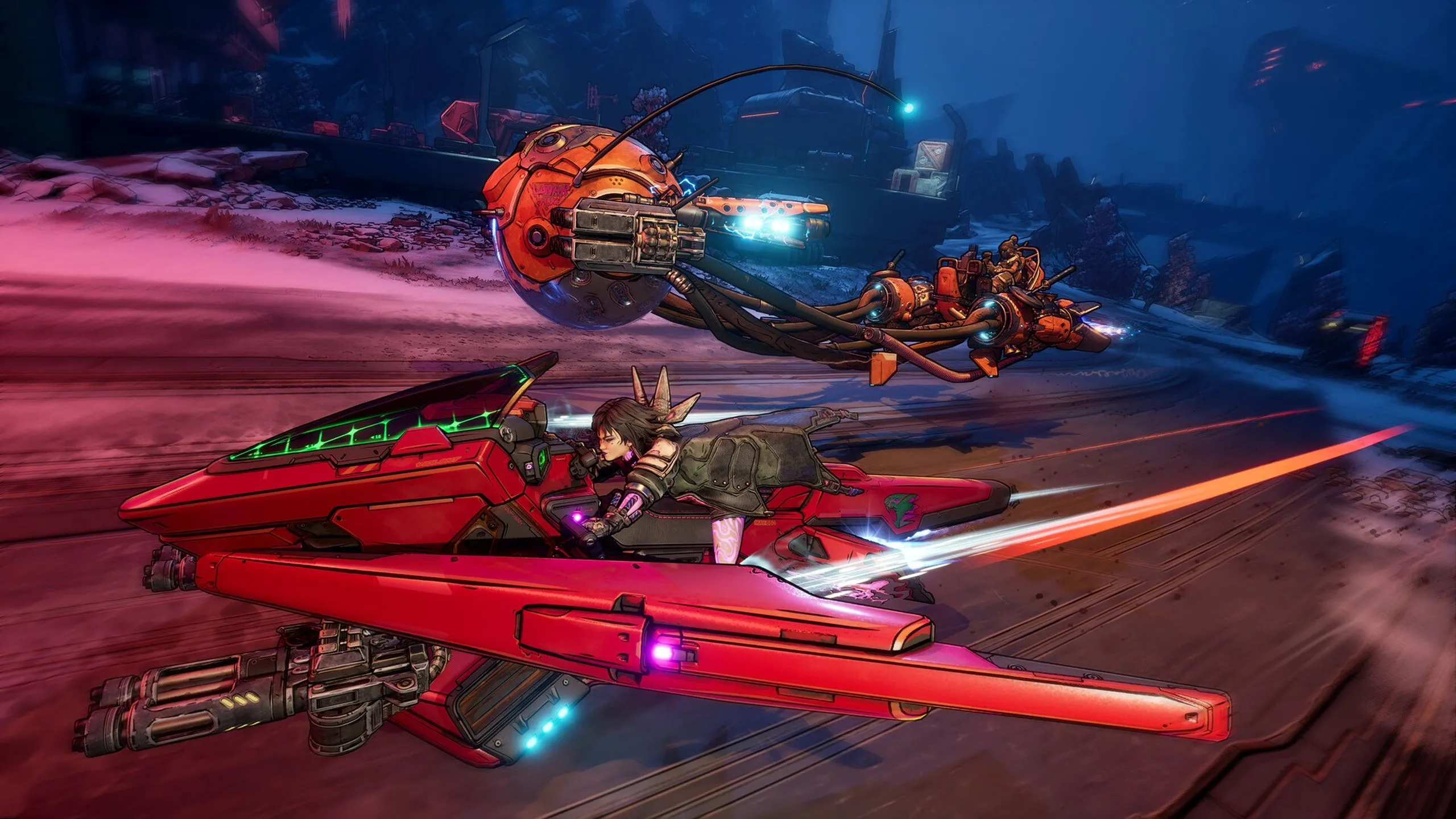 Mô tả hình ảnh phương tiện di chuyển "digirunner" mới trong Borderlands 4, làm nổi bật cơ chế di chuyển tiên tiến.