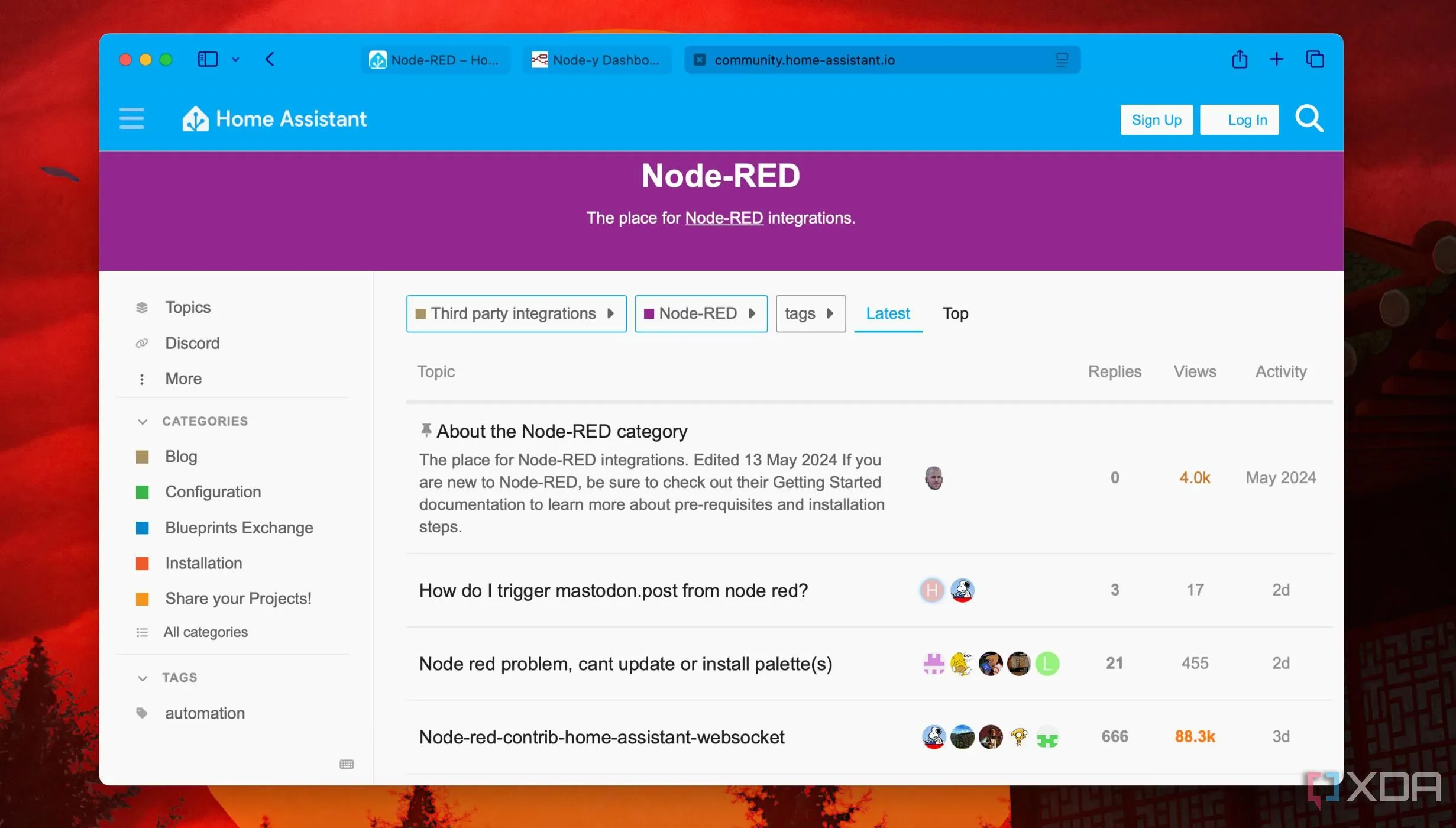 Một ảnh chụp màn hình phần Node-RED trong cộng đồng Home Assistant