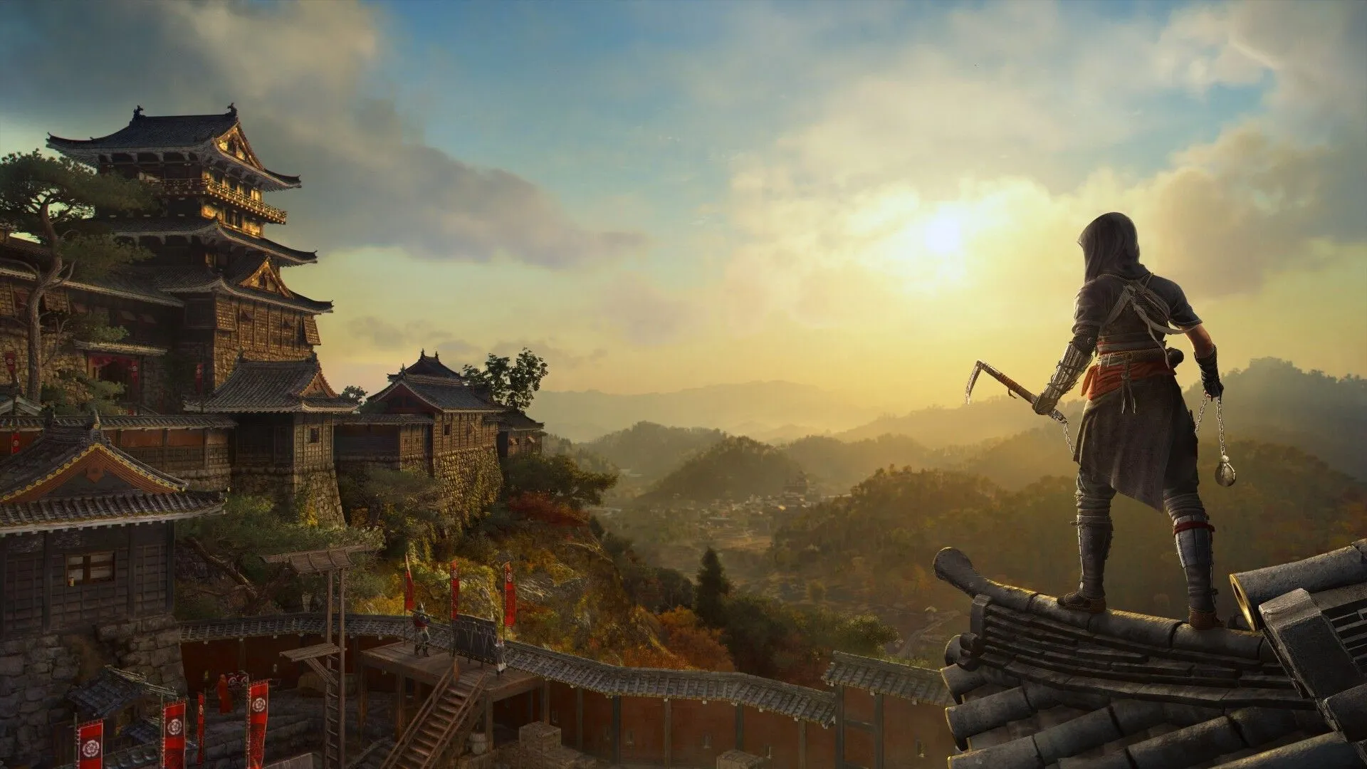 Một cảnh quay cận cảnh nhân vật chính nam trong Assassin's Creed Shadows.