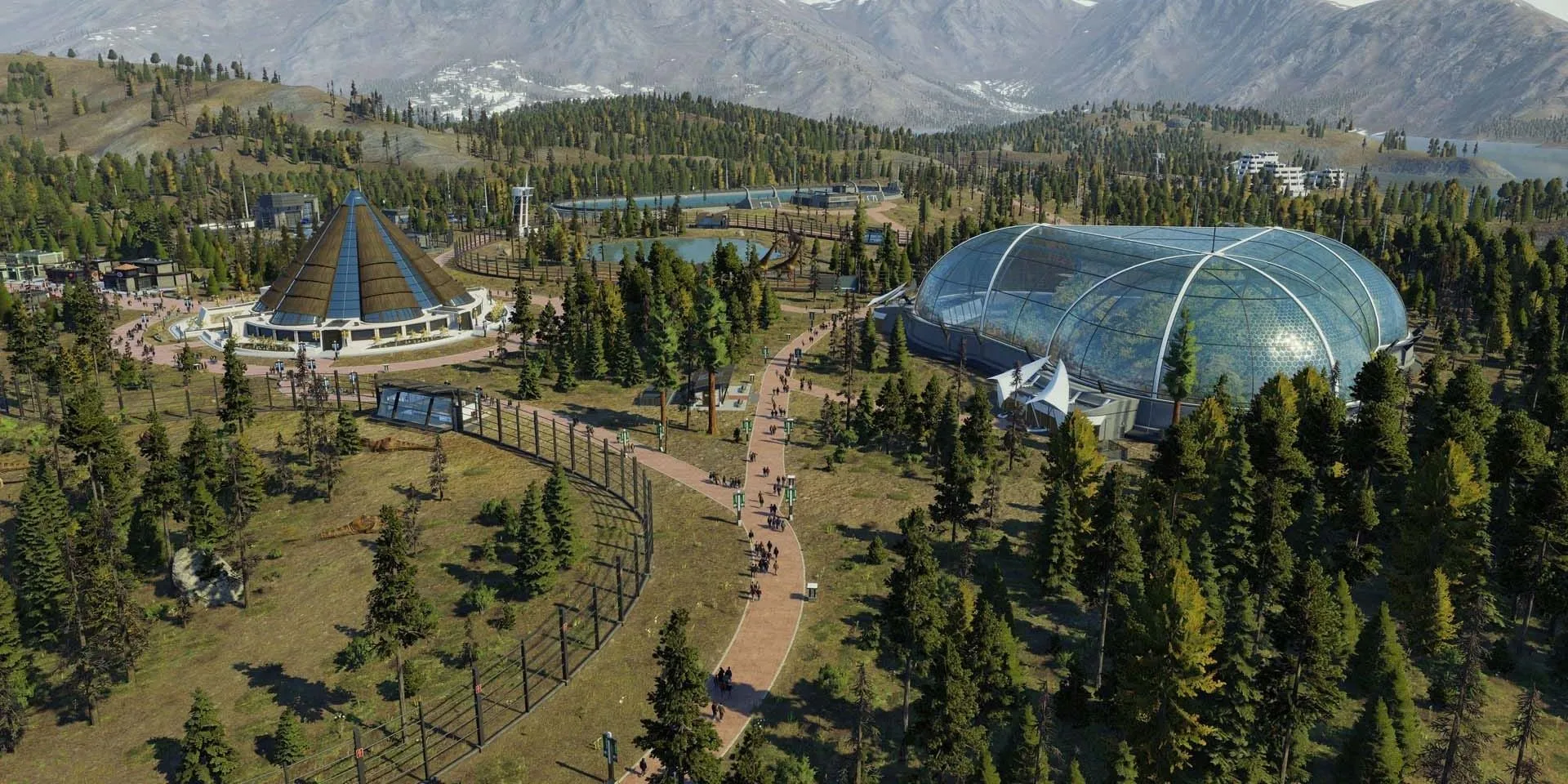 Một công viên khủng long được thiết kế tỉ mỉ trong Jurassic World Evolution 2, sẵn sàng đón du khách