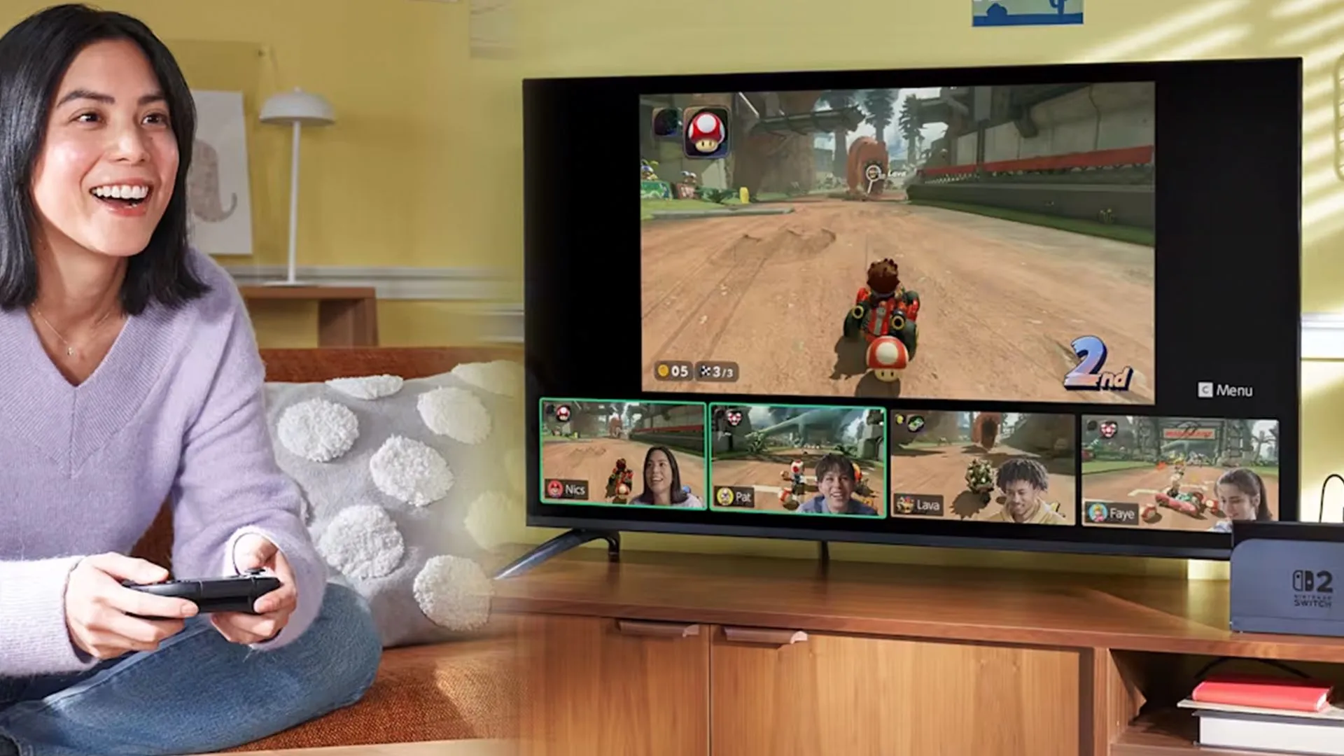 Một người dùng đang trải nghiệm game Mario Kart World trên hệ máy Nintendo Switch 2