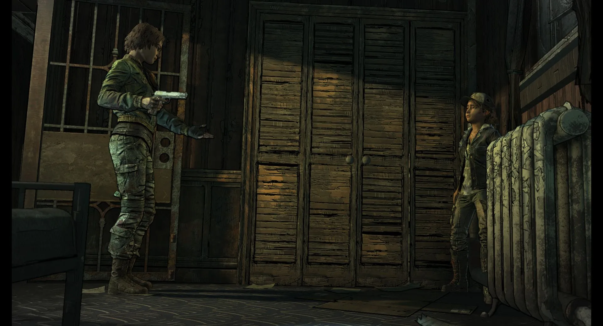 Một phân cảnh đồ họa cải tiến từ The Walking Dead: The Telltale Definitive Series, thể hiện sự tối ưu hình ảnh.