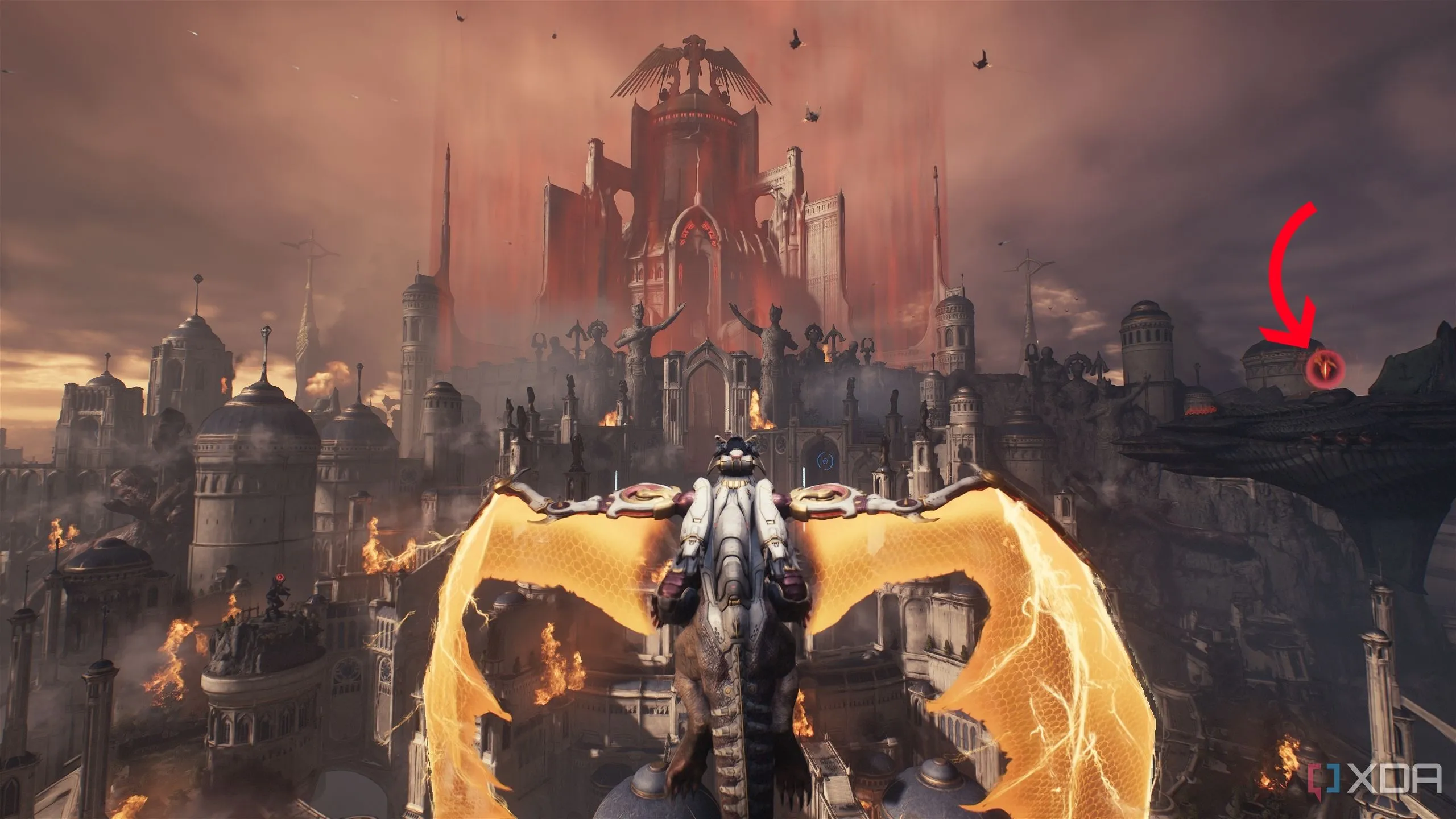 Mũi tên chỉ dẫn đến vị trí tàu Hell Carrier thứ hai trong Doom The Dark Ages