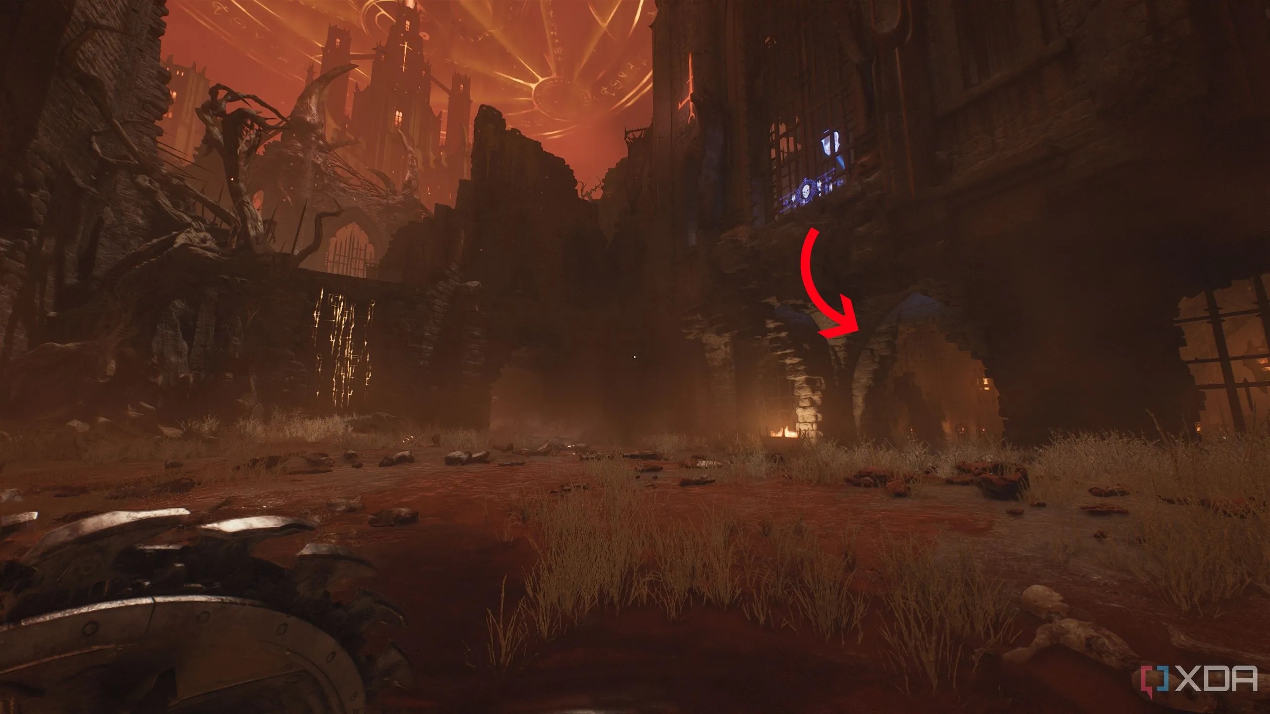 Mũi tên chỉ đến Cổng Gore trong Chương 22 của Doom The Dark Ages.