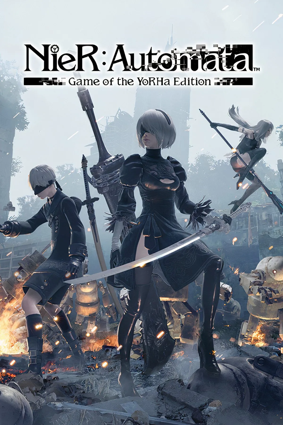 Nhân vật 2B và 9S từ game Nier Automata, thể hiện phong cách hành động RPG và bối cảnh khoa học viễn tưởng
