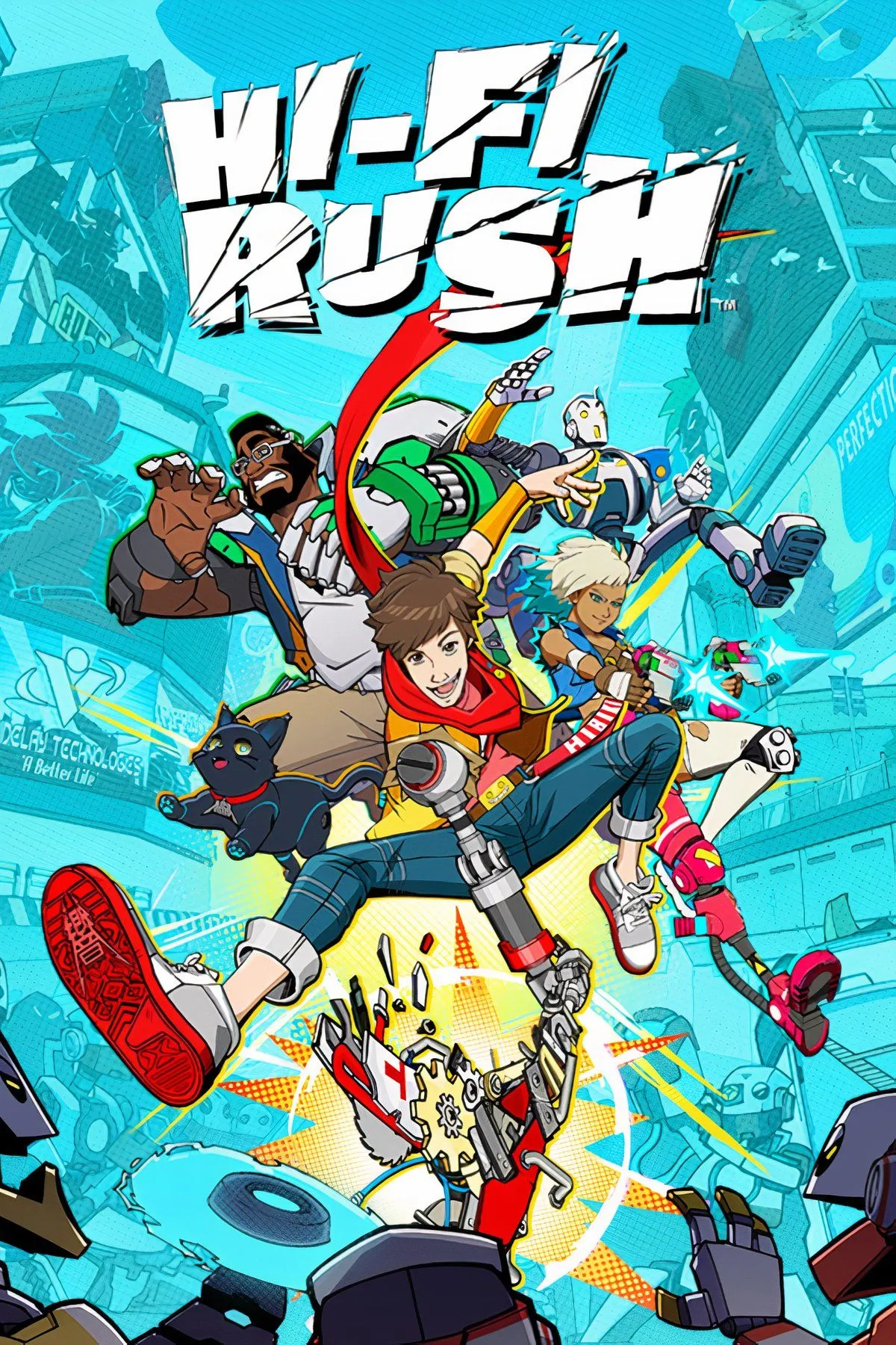 Nhân vật Chai và robot đồng hành trong game hành động nhịp điệu Hi-Fi Rush