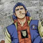 Nhân vật chính Jonathan Ingram của Policenauts với bản đồ thuộc địa không gian đằng sau