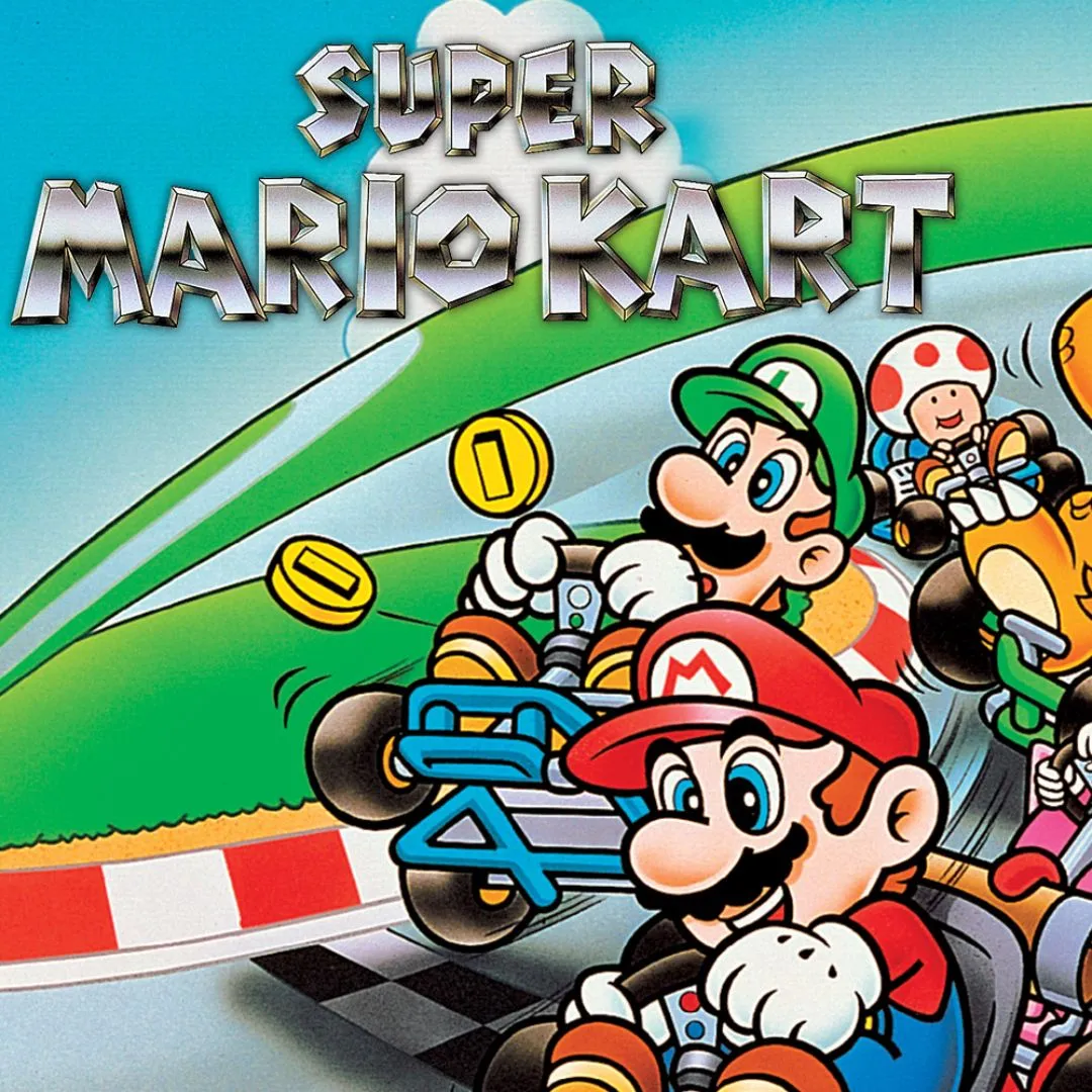 Nhân vật Donkey Kong Jr. ăn mừng chiến thắng trong Super Mario Kart trên SNES