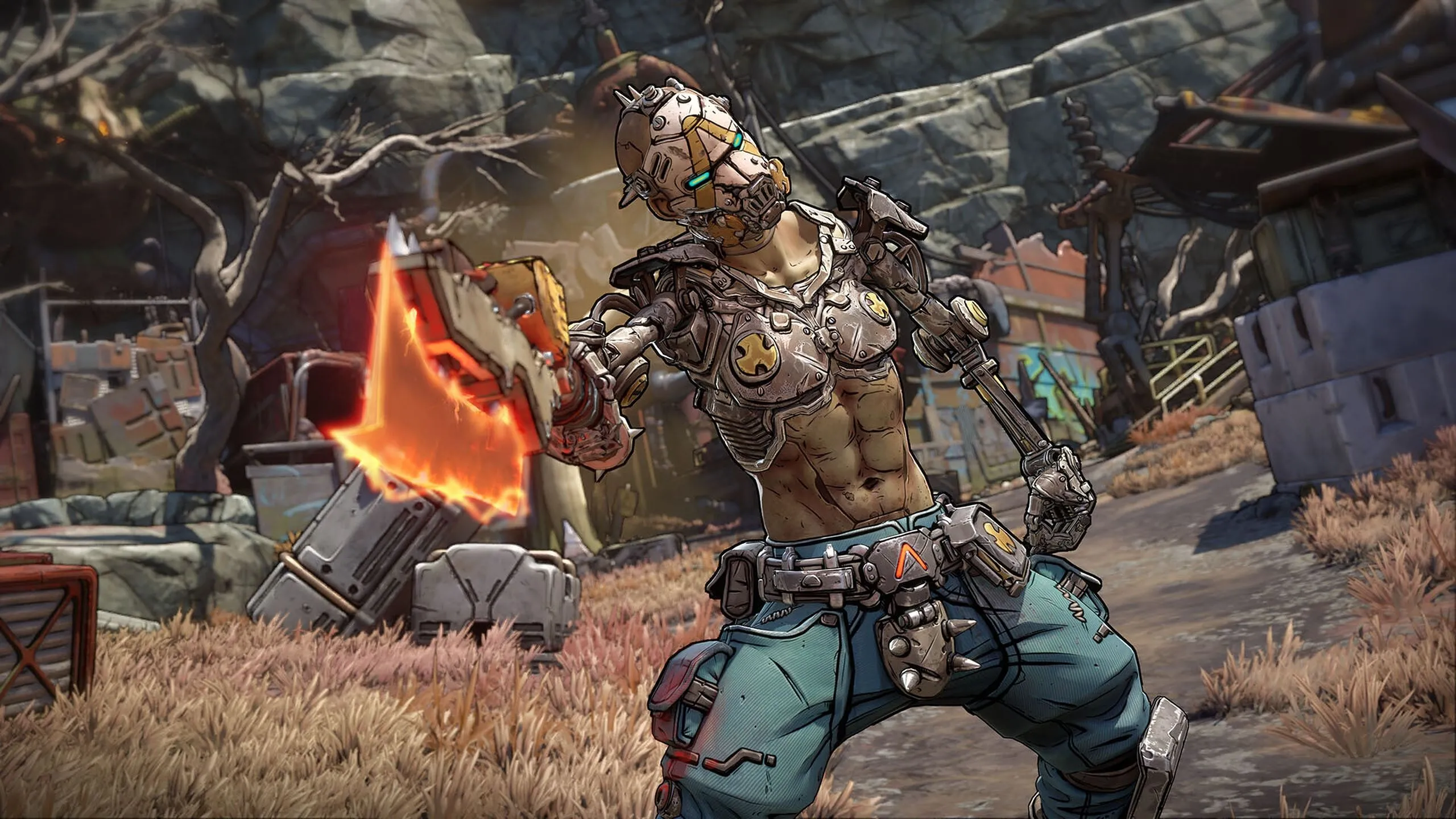 Nhân vật Psycho trong Borderlands 4 với thanh kiếm rực lửa, thể hiện không khí chiến đấu hành động của game