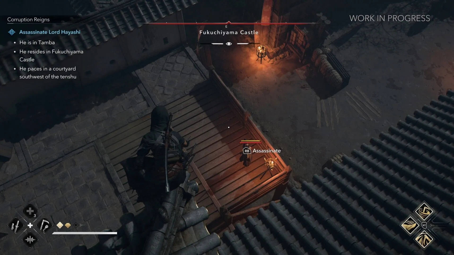 Nhân vật shinobi nữ thực hiện một pha hạ gục lén lút trong Assassin's Creed Shadows.