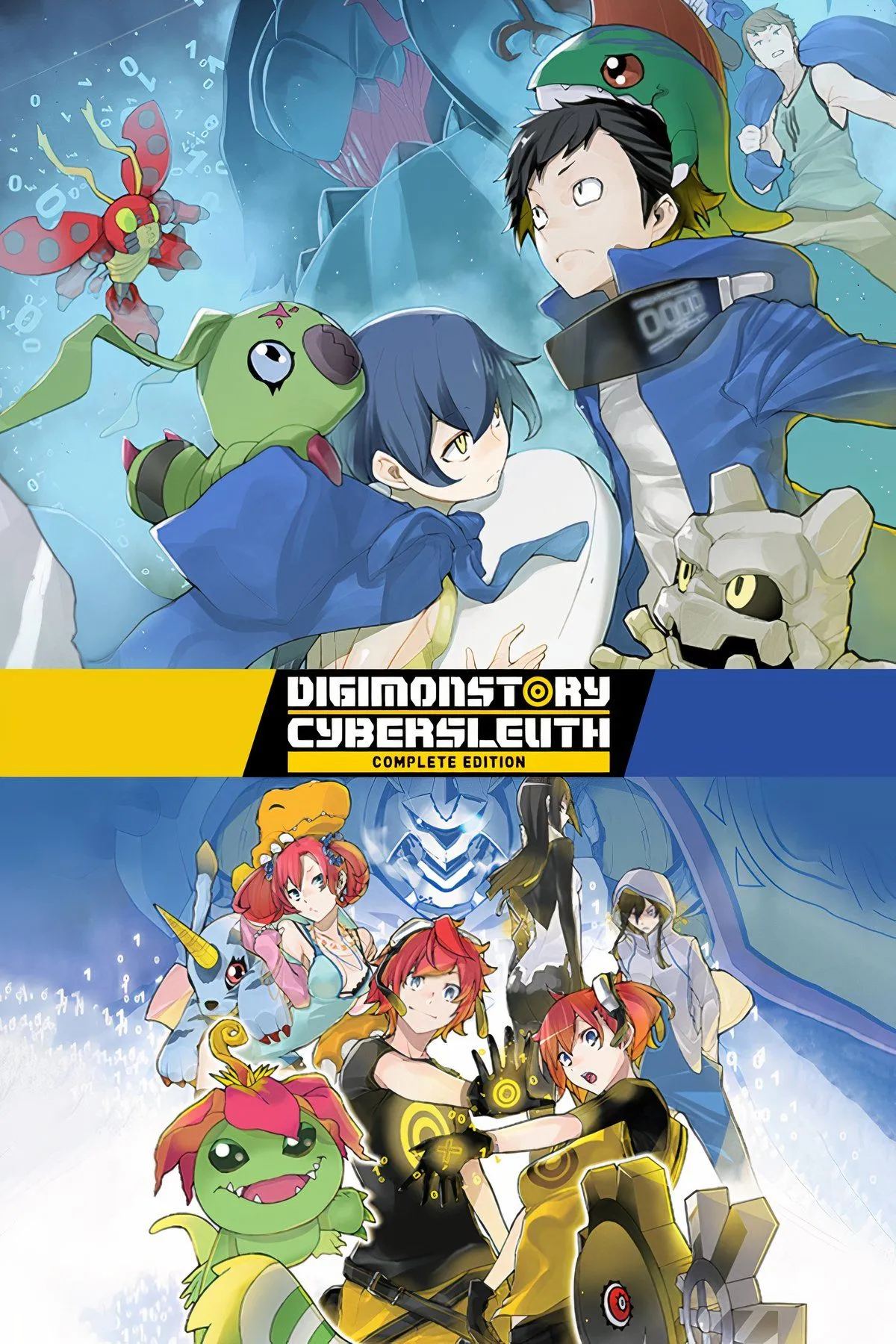 Nhân vật và các Digimon đang đối đầu trong một trận chiến, thể hiện sự đa dạng về thiết kế quái vật.