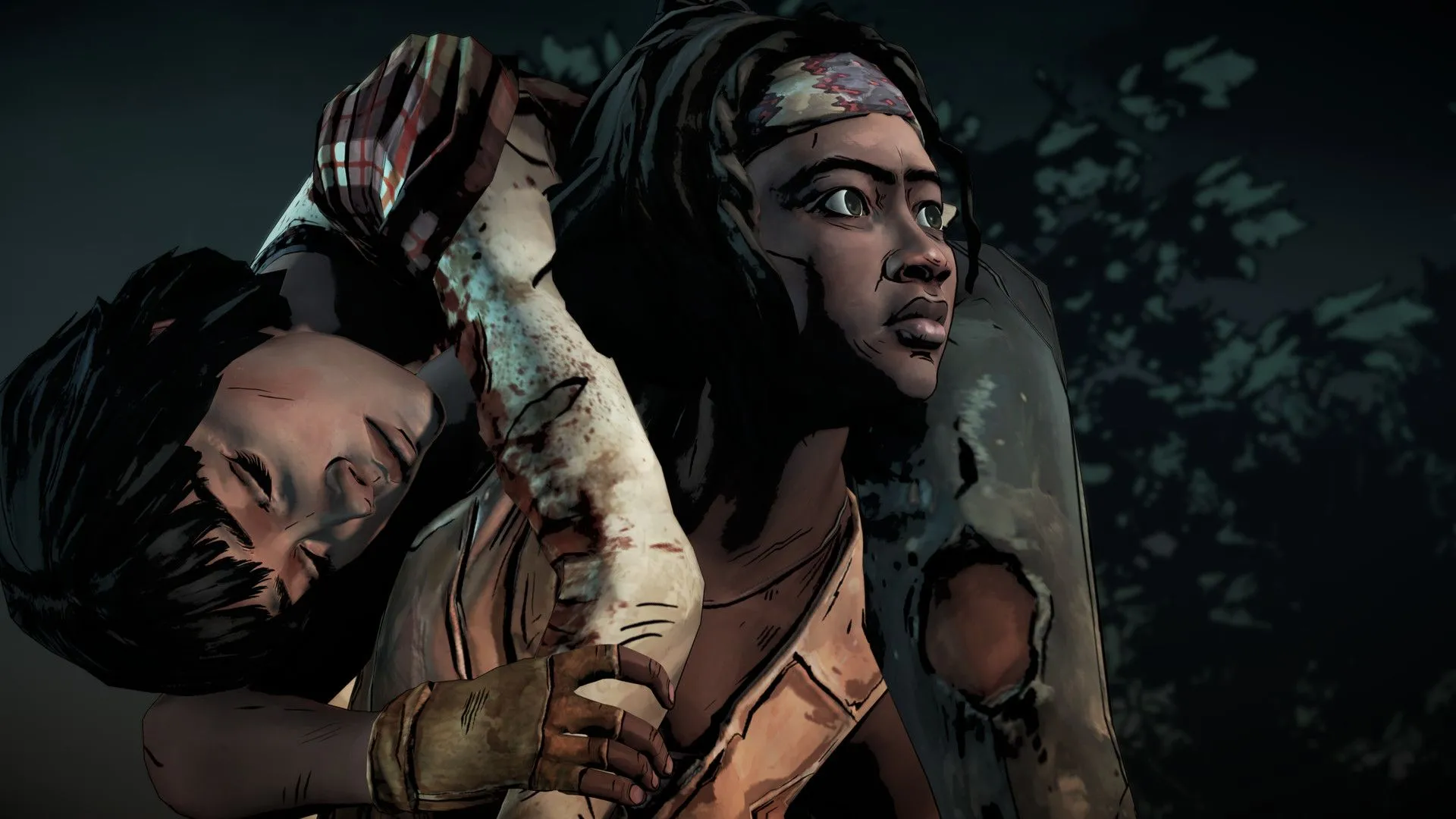 Nhóm nhân vật ẩn náu trong The Walking Dead Telltale, nhấn mạnh yếu tố sinh tồn và sự gắn kết.