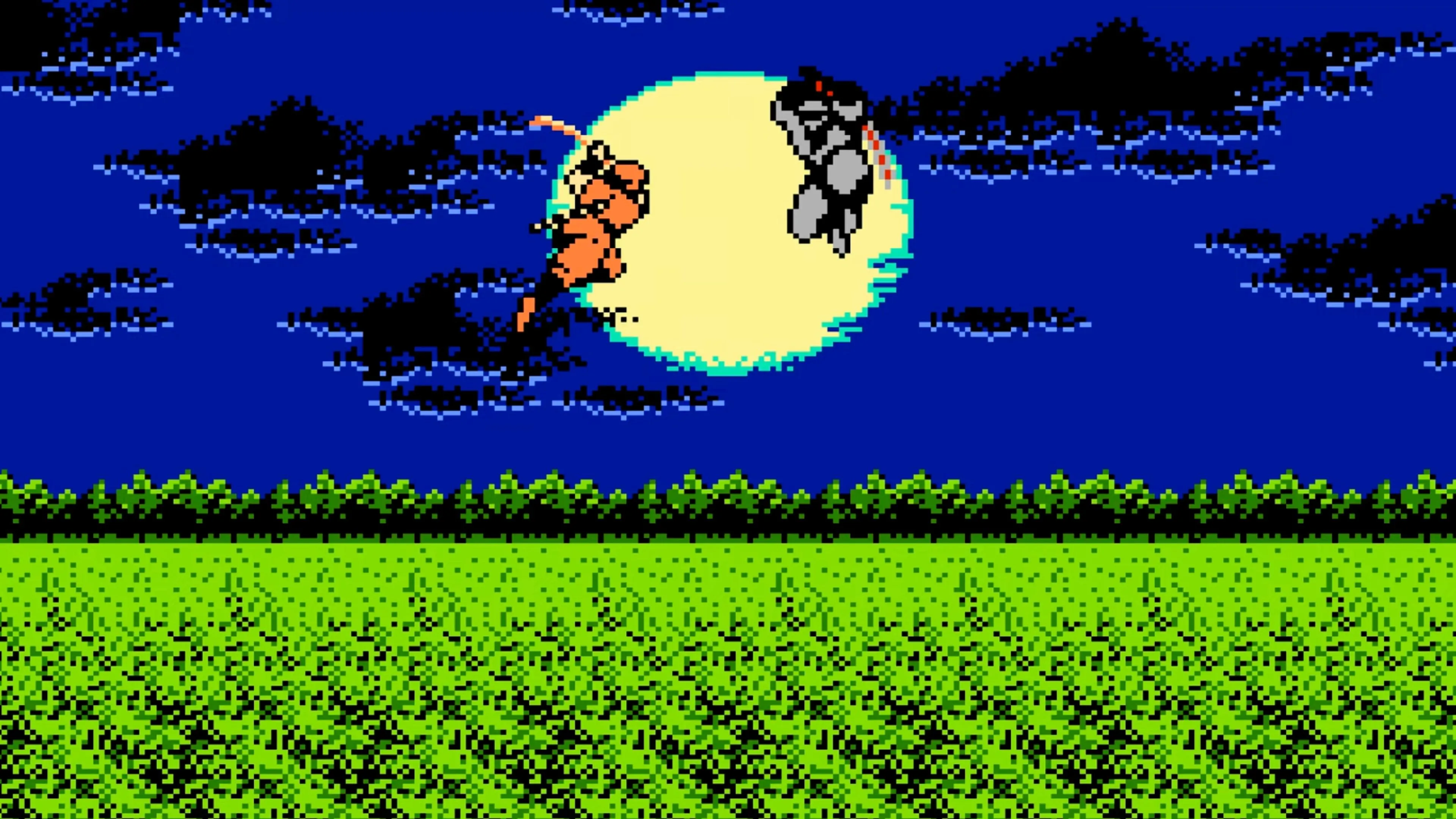 Ninja Gaiden cảnh game với Ryu Hayabusa trên mái nhà đối mặt với địch