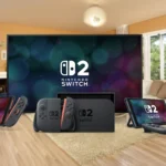 Nintendo Switch 2 với các chế độ chơi khác nhau: cầm tay, để bàn và kết nối TV, thể hiện tính đa năng của dòng console này.