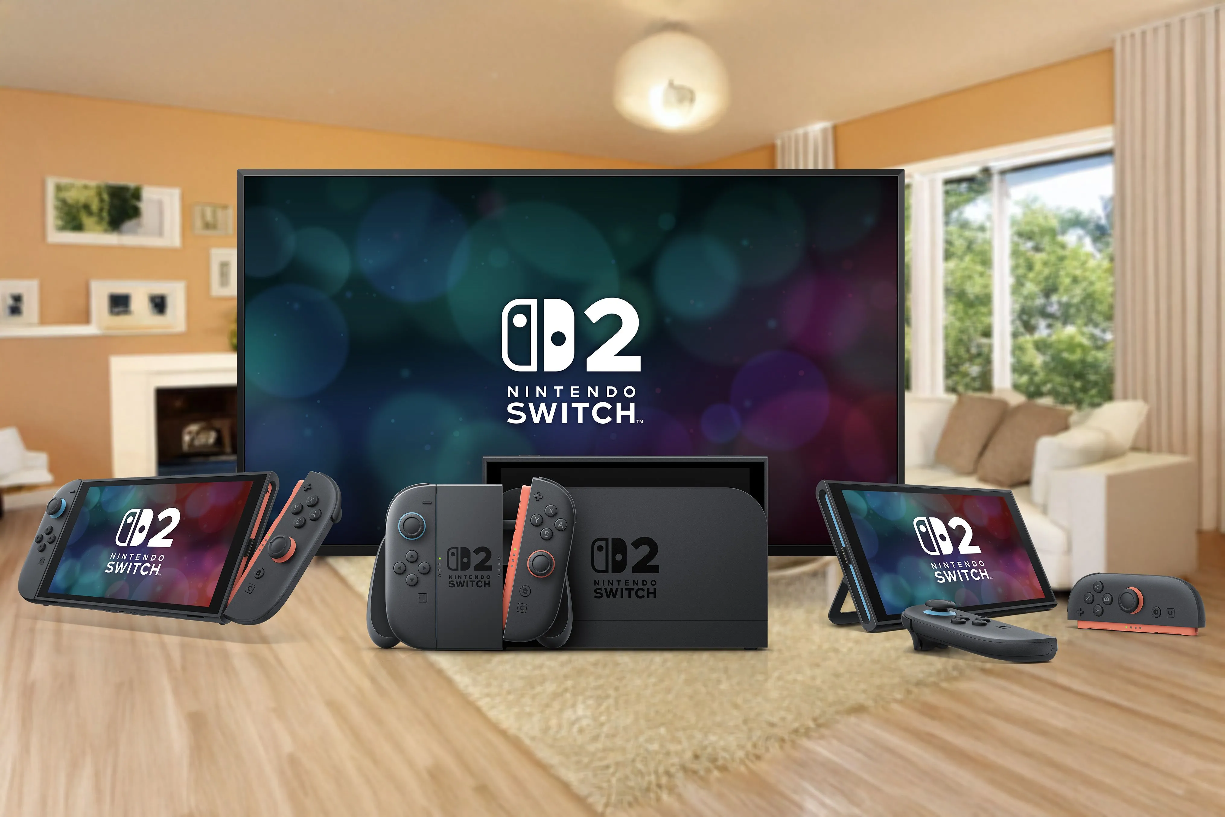Nintendo Switch 2 với các chế độ chơi khác nhau: cầm tay, để bàn và kết nối TV, thể hiện tính đa năng của dòng console này.