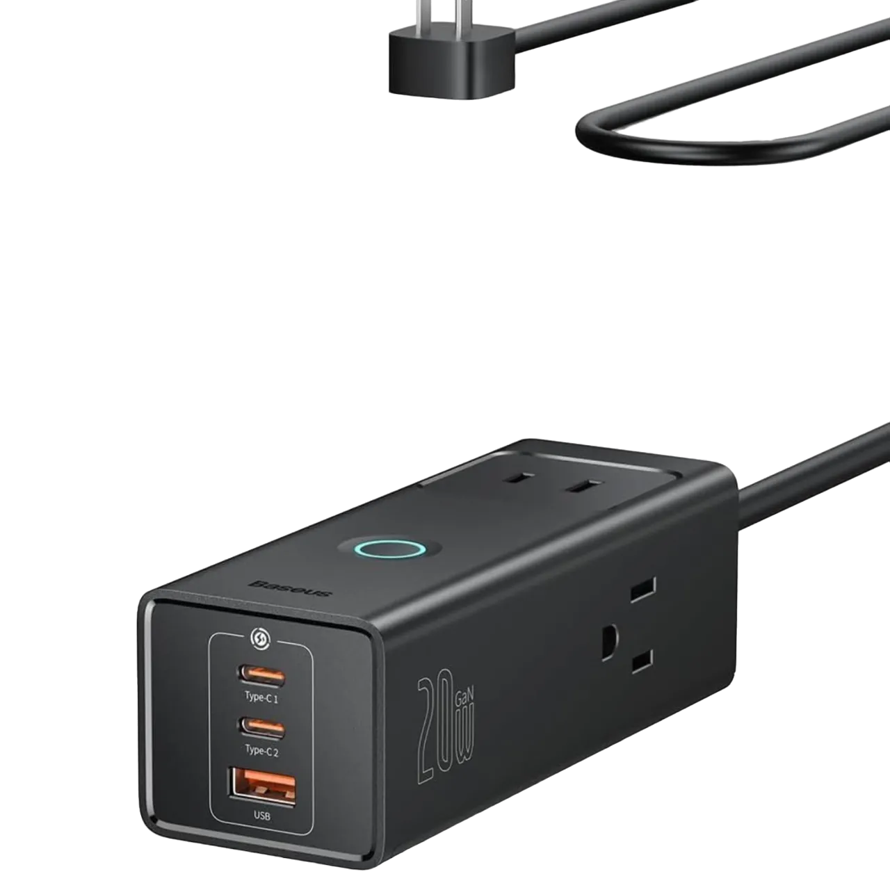 Ổ cắm chống sét Baseus Power Strip Surge Protector 1200J với nhiều cổng AC và USB, bảo vệ thiết bị điện tử.