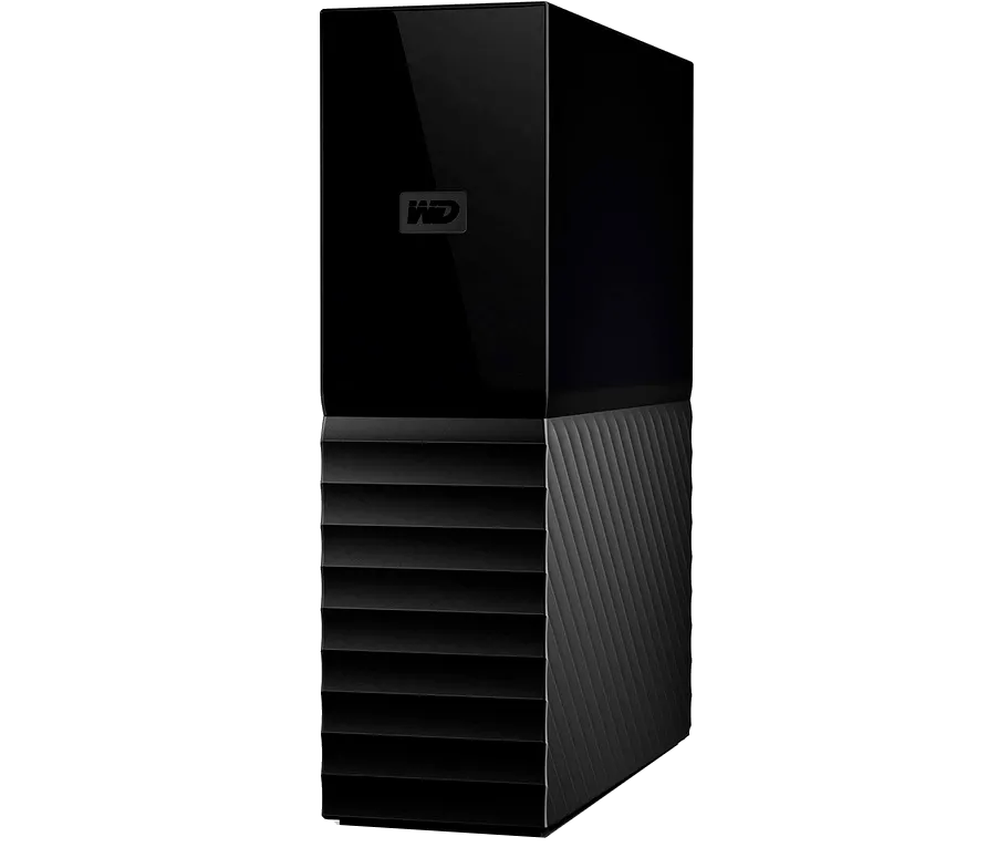 Ổ cứng di động Western Digital My Book 18TB màu đen trên bề mặt phẳng.