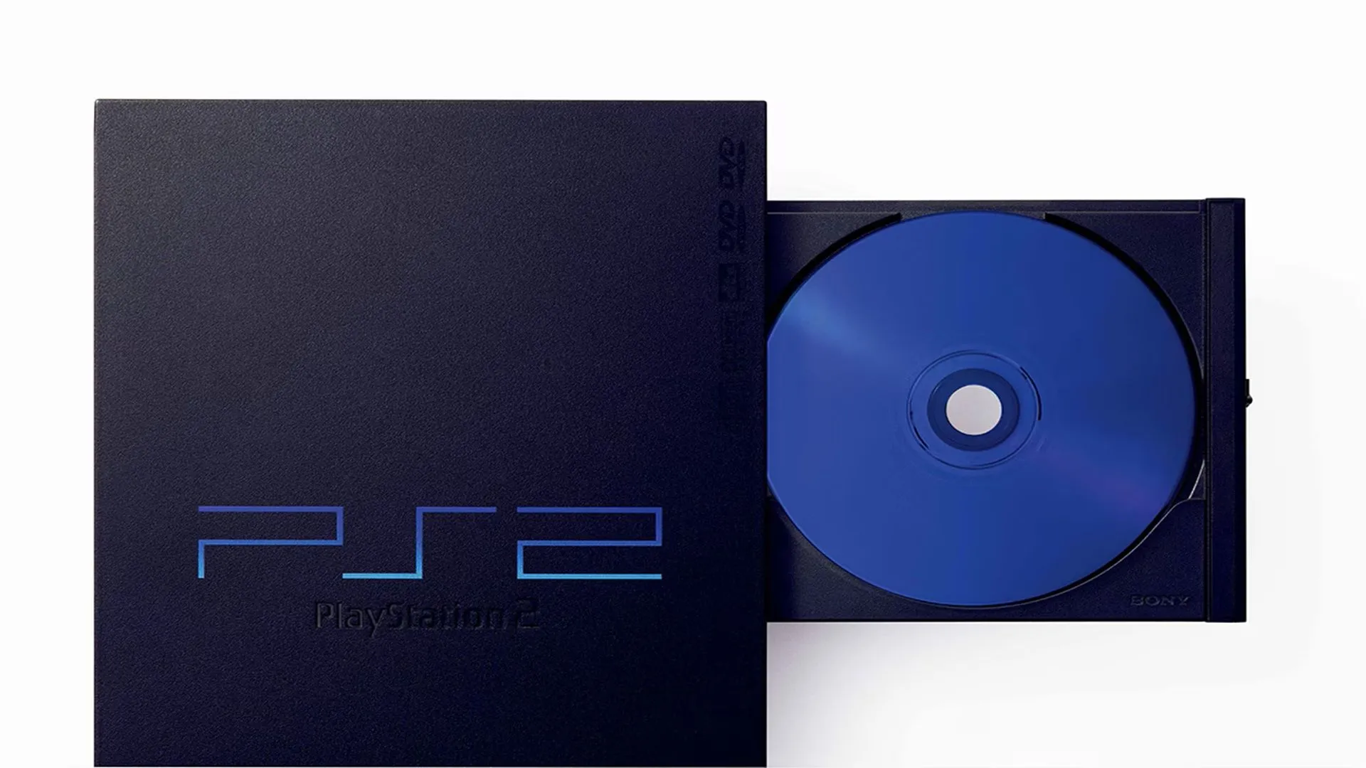 Ổ đĩa PlayStation 2 đang mở, biểu tượng cho khả năng đọc đa dạng đĩa game, phim và nhạc
