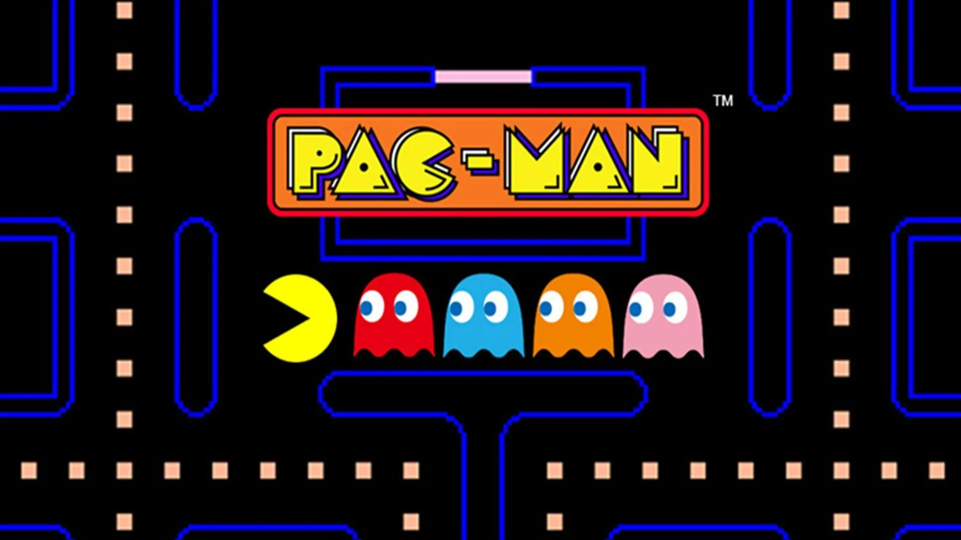 Pac-Man với thiết kế hình tròn đơn giản, biểu tượng game thùng kinh điển của thập niên 80.