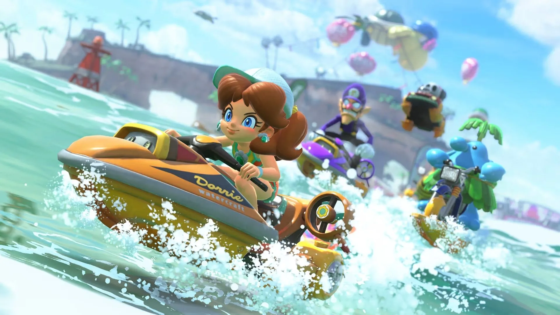 Phối cảnh rộng của thế giới mở trong Mario Kart World với các đoạn đường nối đặc trưng của chế độ Knockout Tour