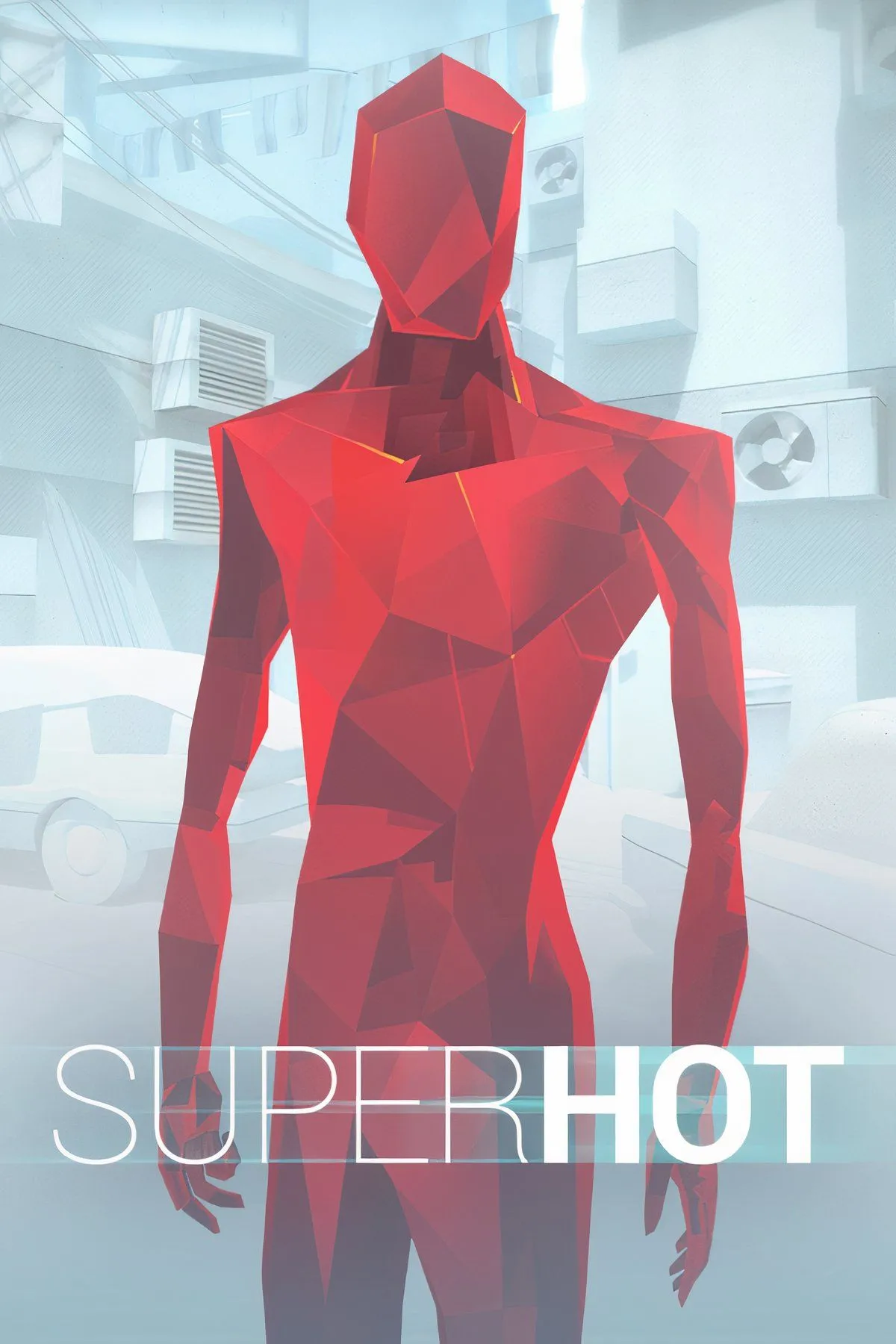 Phong cách đồ họa tối giản trắng và đỏ của game Superhot với nhân vật và môi trường khối