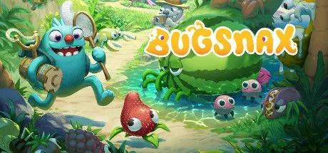 Poster game Bugsnax với một nhân vật chính và các sinh vật Bugsnax độc đáo nửa côn trùng nửa đồ ăn