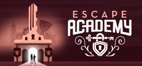 Poster game Escape Academy với các nhân vật đang cố gắng giải mã một câu đố trong phòng thoát hiểm