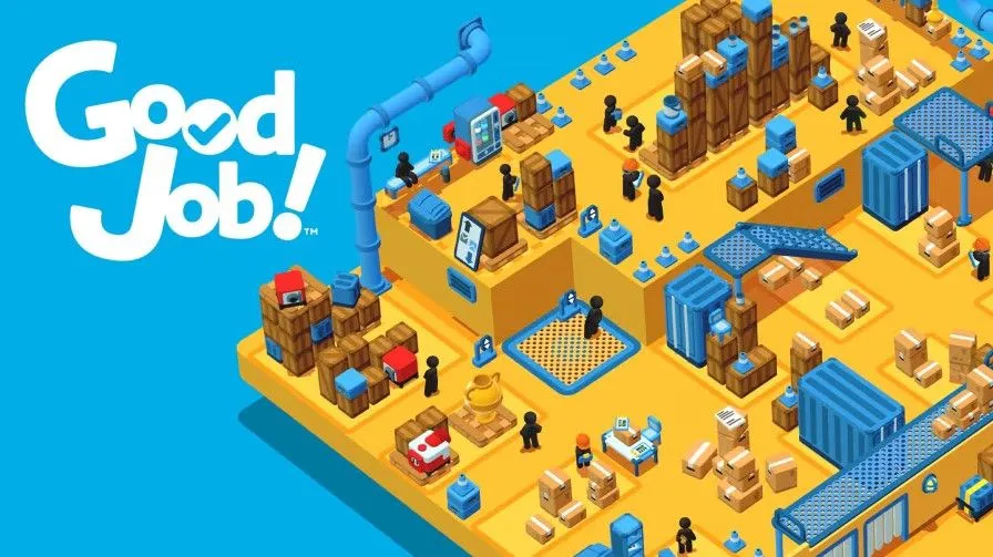 Poster game Good Job! trên Nintendo Switch với hình ảnh nhân vật chính đứng giữa sự hỗn loạn