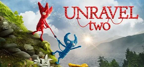 Poster game Unravel Two với hai nhân vật Yarny bằng sợi len đang nắm tay nhau trên một cành cây