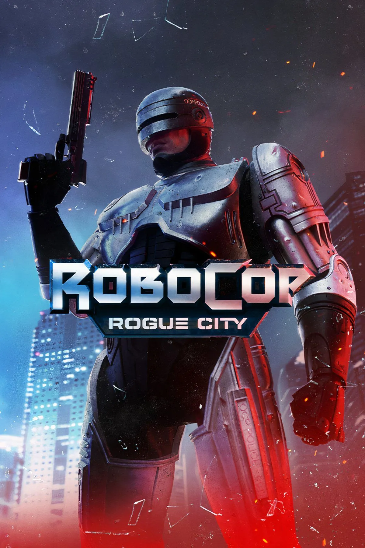 RoboCop trong game RoboCop Rogue City, thể hiện các pha hành động FPS và yếu tố đồ họa sci-fi