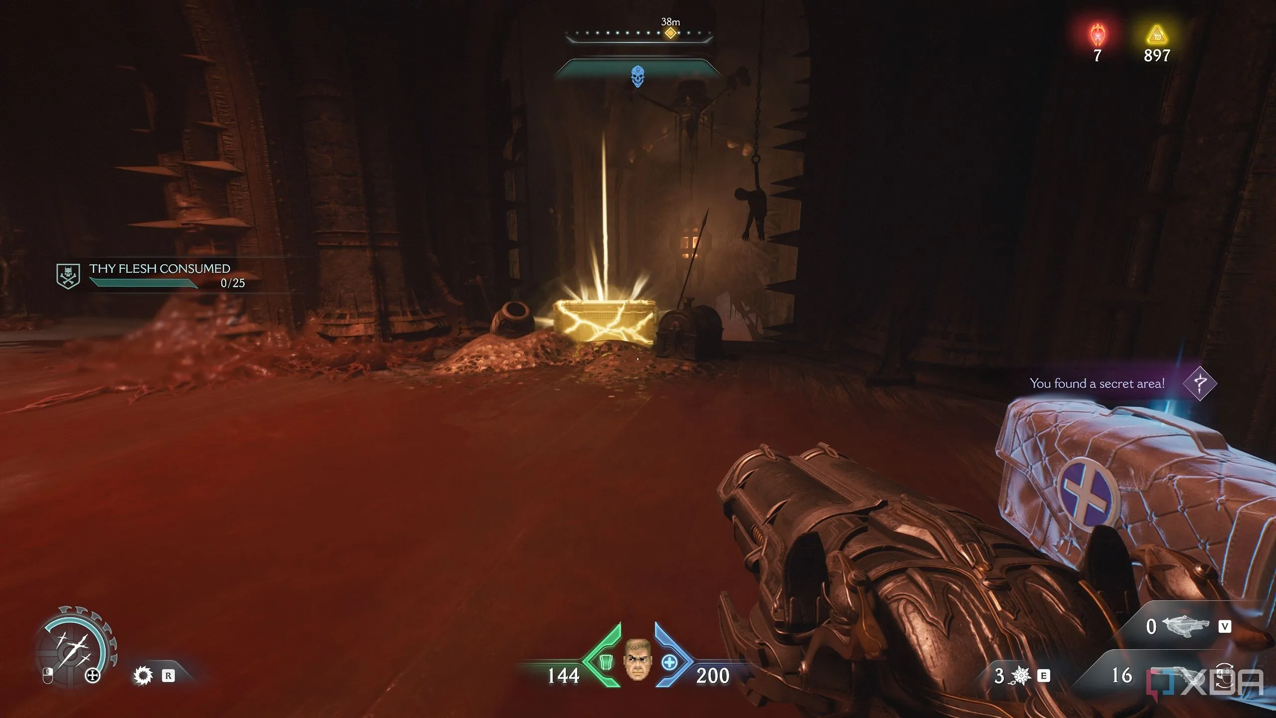 Rương vàng trong khu vực bí mật 5 của Chương 22 trong Doom The Dark Ages.