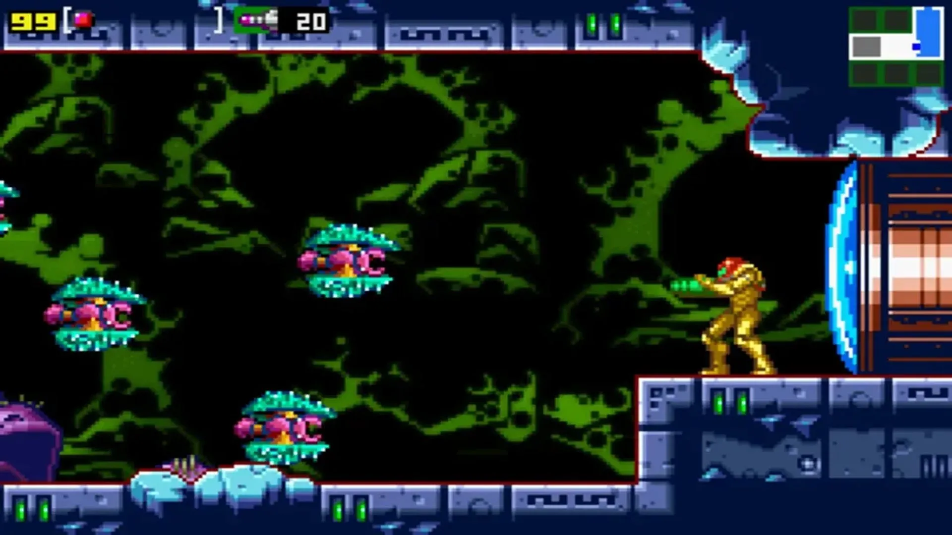 Samus Aran trong bộ Zero Suit ở Metroid: Zero Mission trên Game Boy Advance, thể hiện yếu tố mới của game