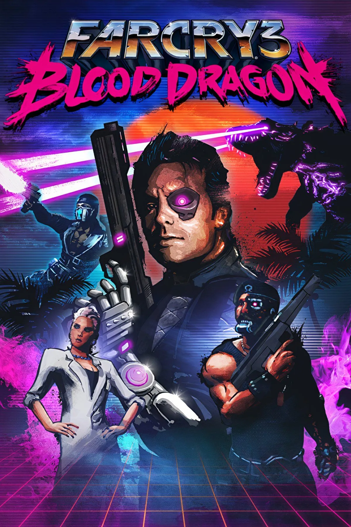 Sergeant Rex Colt trong Far Cry 3: Blood Dragon với phong cách khoa học viễn tưởng thập niên 80, đối đầu với rồng laser